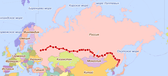 Маршрут поезда москва владивосток с остановками на карте схеме